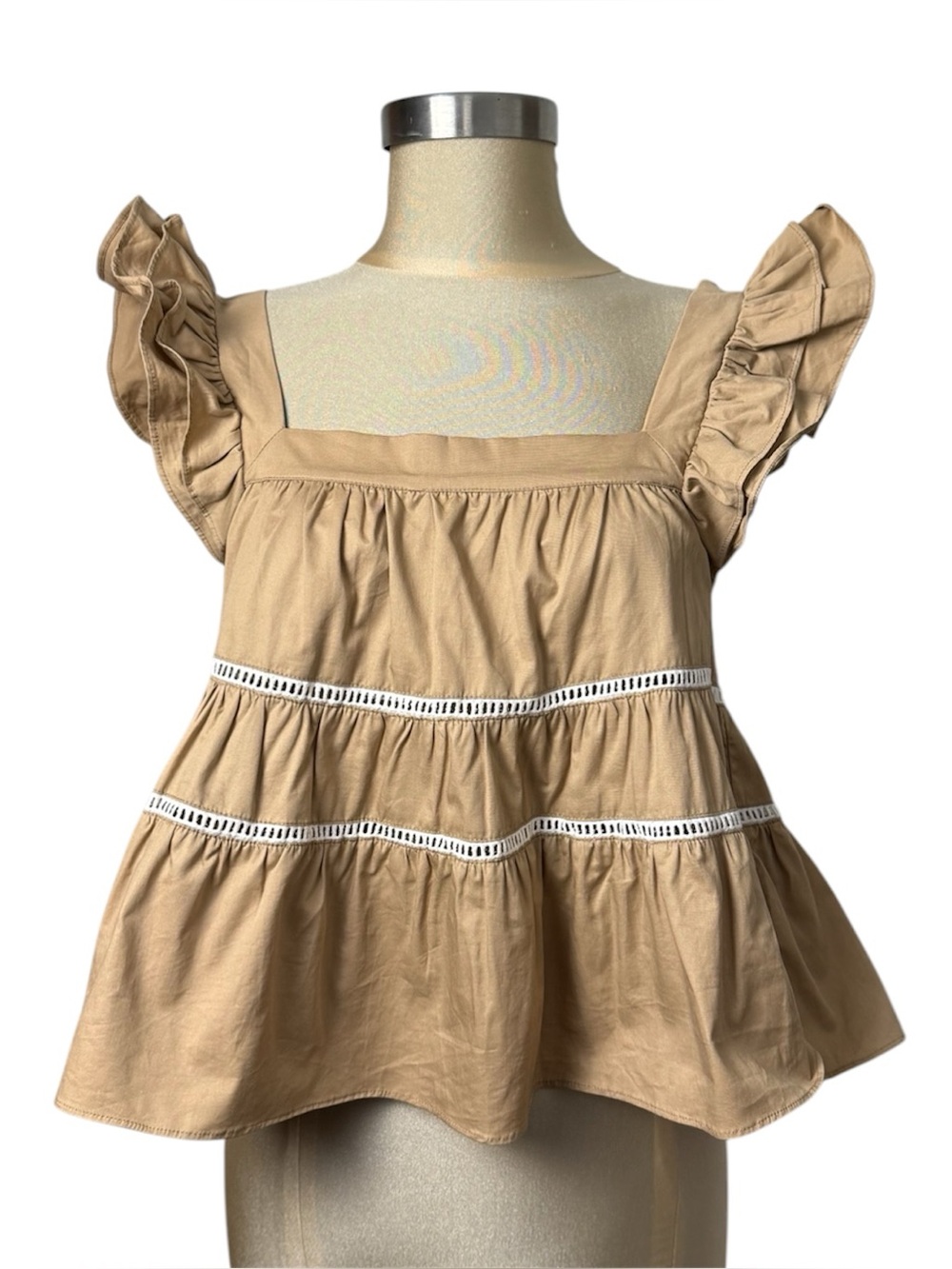 En Saison Edna Natural Cotton Tiered Peplum Top Small Cottagecore Boho